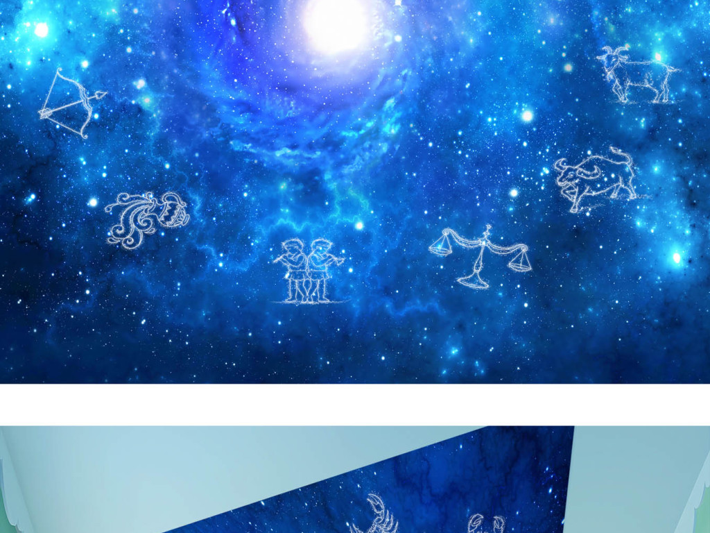 星座宇宙天顶客厅吊顶效果图酒吧星星中式蓝色星空梦幻星空星空背景图片