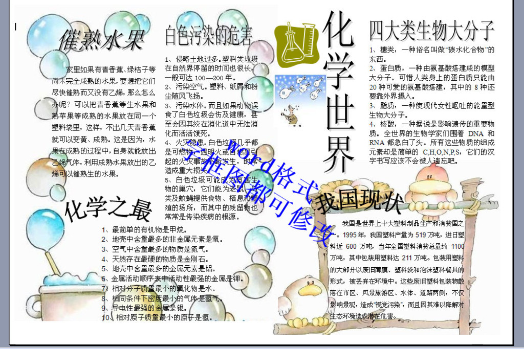 a4化学世界手抄报小报版面设计模板下载图片