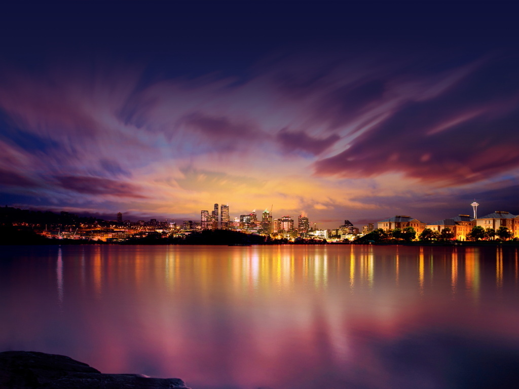 大都市美丽夜景江边倒影海市蜃楼广告图