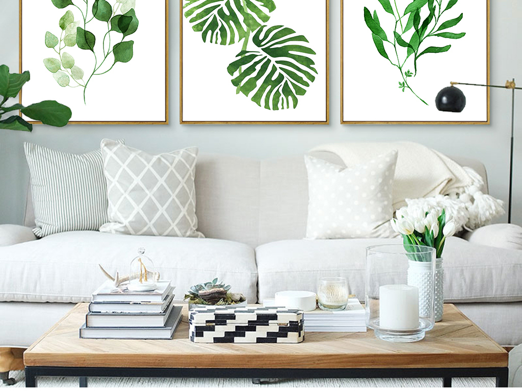 小清新绿色树叶装饰画客厅无框画