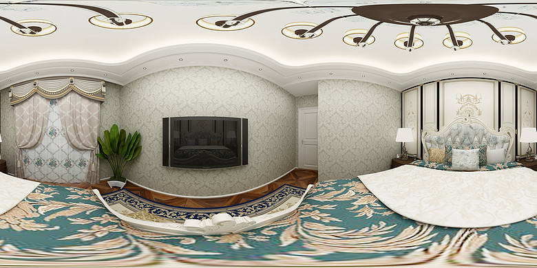 欧式卧室360度全景图效果图(图片编号:15715