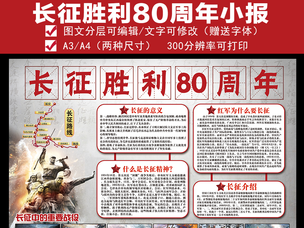 长征胜利80周年小报爱国抗日历史手抄小报