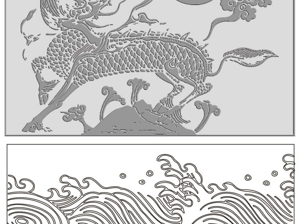 海浪手绘矢量图|手绘海浪龙形鱼矢量图(编号:1521065)