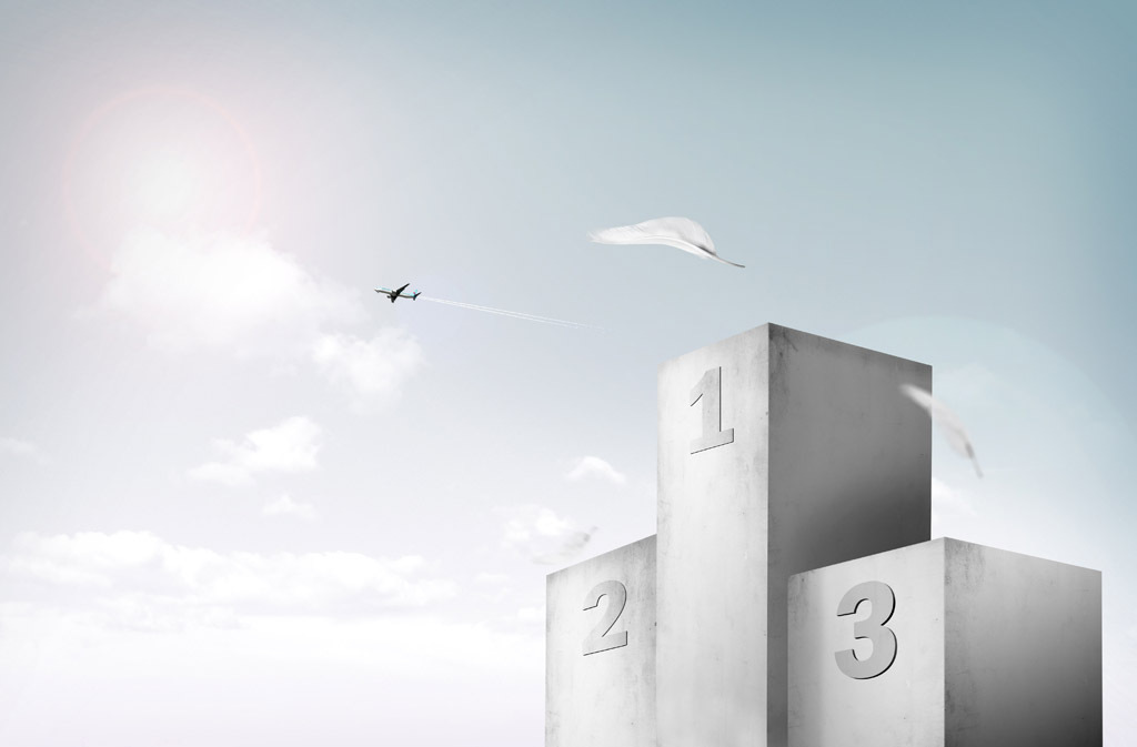 飞机飞过天空前三名颁奖台创意简约海报背景