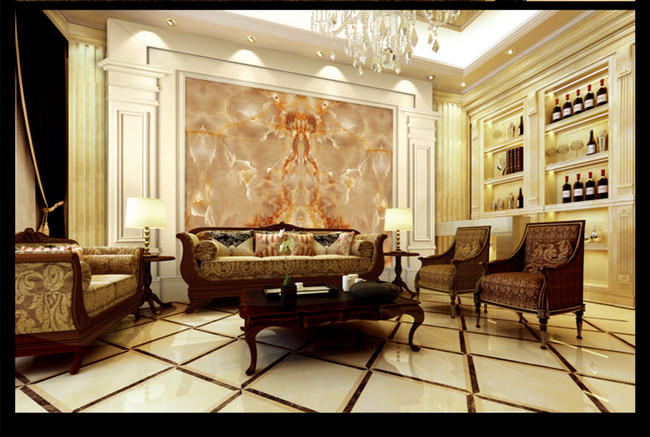 观音坐莲大理石纹欧式电视背景墙(图片编号:1