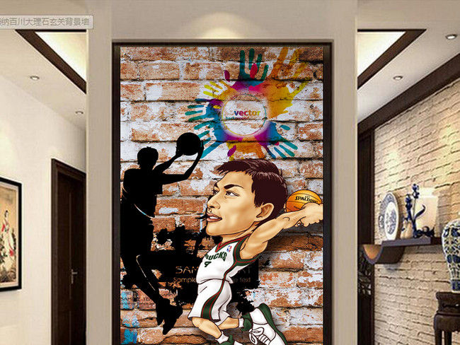 3D砖墙投篮篮球工装玄关(图片编号:15747576