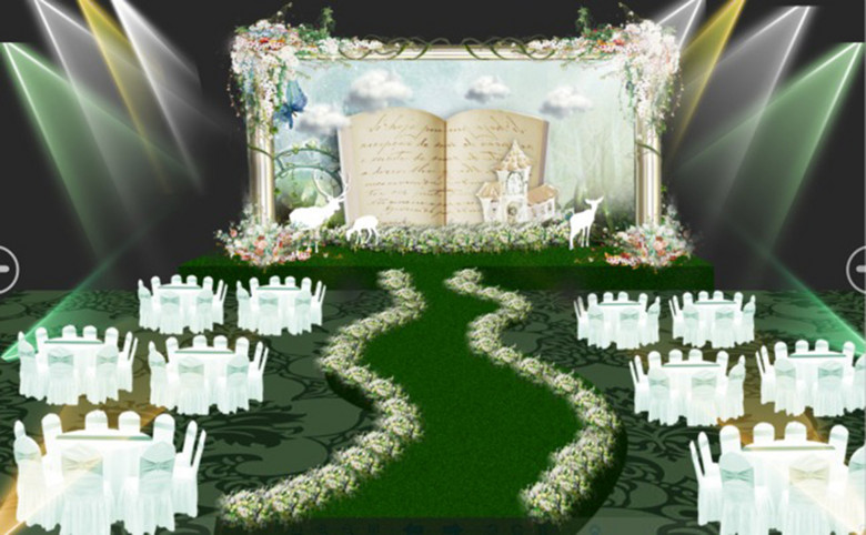绿色清新婚礼婚庆舞台背景现场布置效果图(图