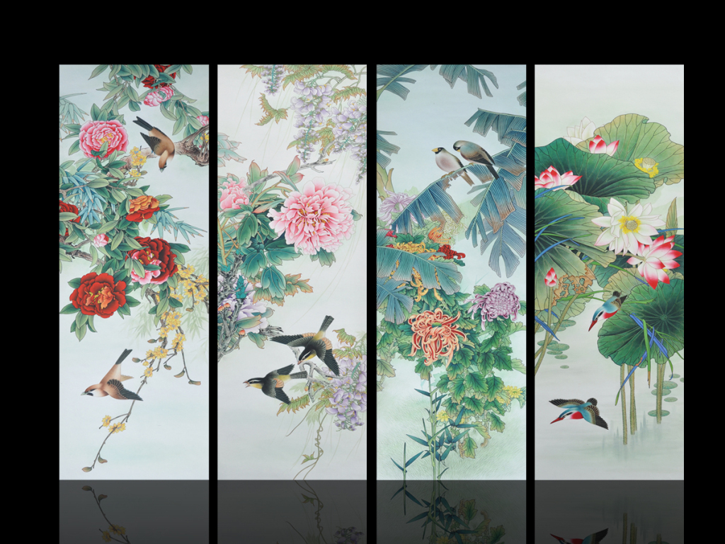 【本作品下载内容为:"四条屏花鸟牡丹"模板,其他内容仅为参考,如需印刷成实物请先认真校稿,避免造成不必要的经济损失。】 【声明】未经权利人许可,任何人不得随意使用本网站的原创作品(含预览图),否则将按照我国著作权法的相关规定被要求承担最高达50万元人民币的赔偿责任。