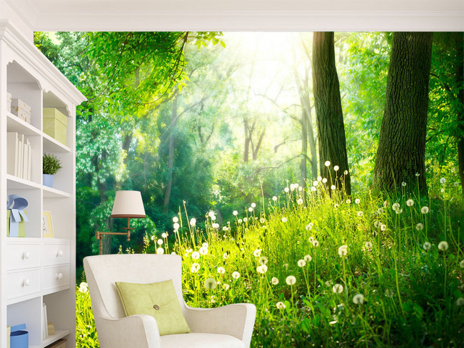 绿色风景树林花草浪漫背景墙(图片编号:15759