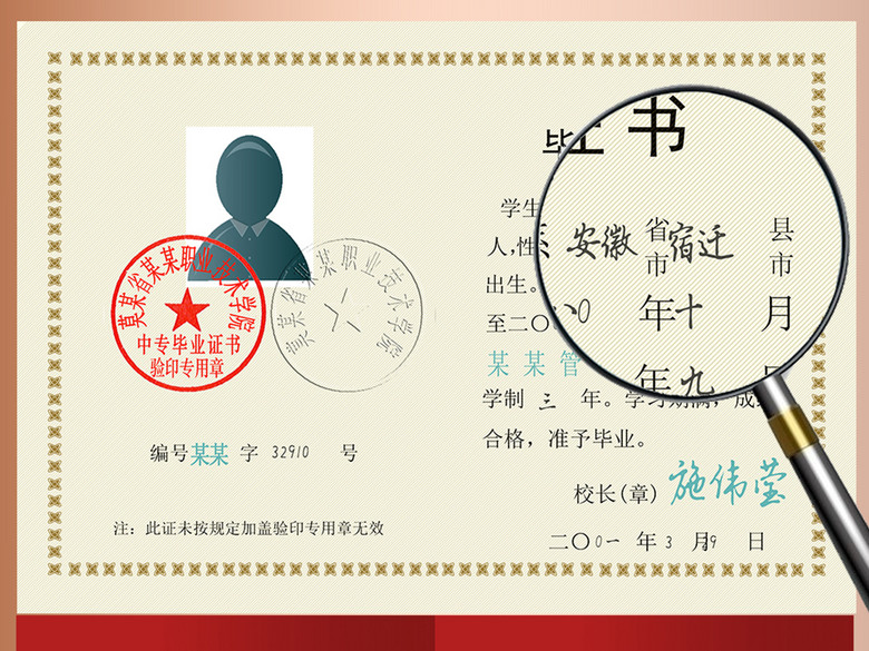 中等专业学校毕业证书手写内容(图片编号:157