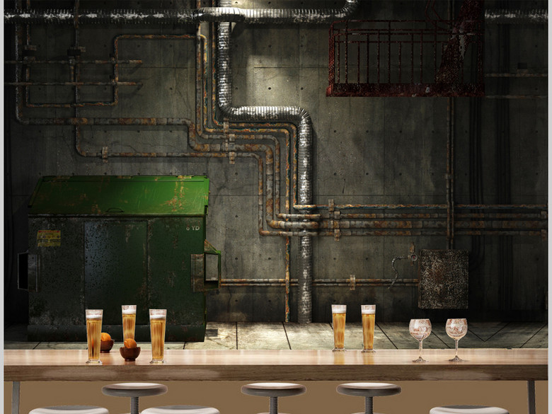 复古怀旧墙壁蒸汽管道金属朋克酒吧背景墙(图