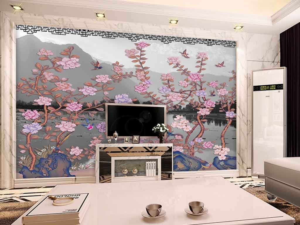 2016-10-30 15:38:01 我图网提供精品流行新中式水墨花鸟电视背景墙
