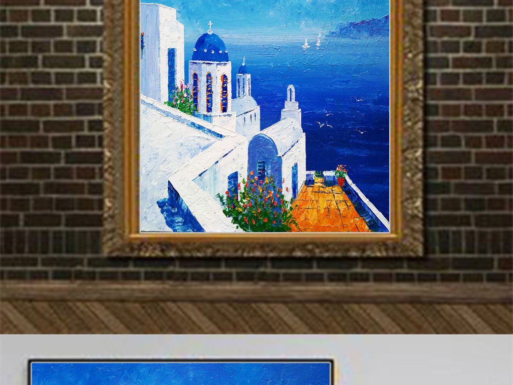 欧式海滩别墅油画图