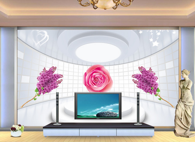3D舞台空间玫瑰熏衣草电视背景墙(图片编号:1