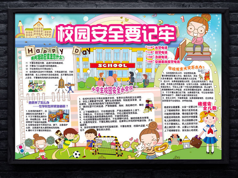 校园安小报交通消防安全地震手抄电子小报(图