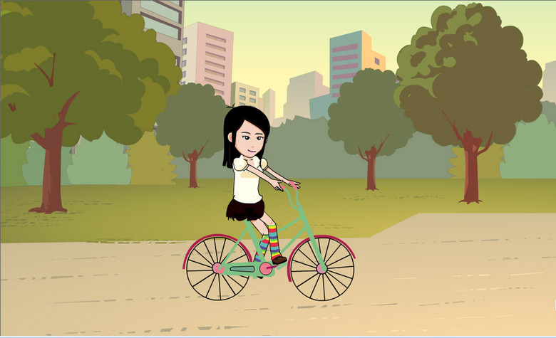 flash动画素材骑自行车的女孩
