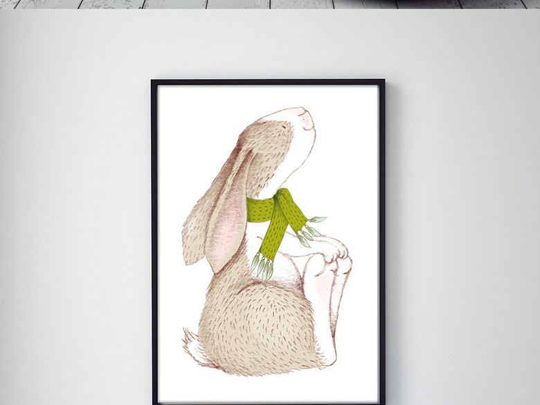 欧美创意麋鹿兔子水彩手绘无框画(图片编号:1