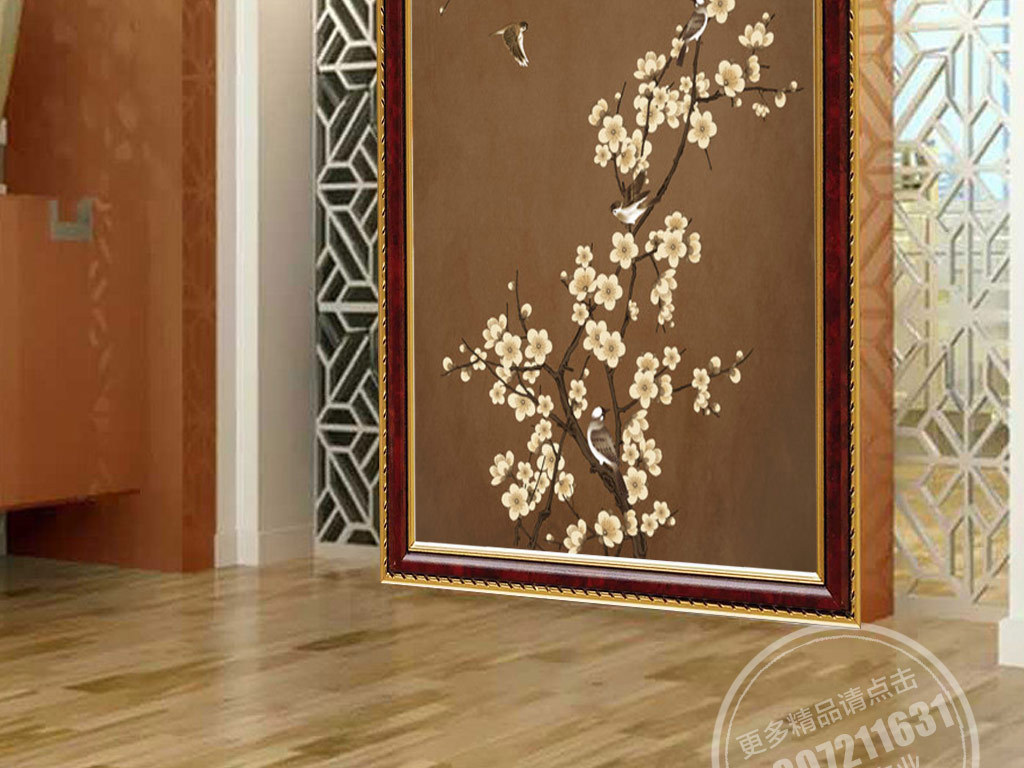 花鸟装饰画桃花花鸟桃花枝装饰画花鸟墙形象墙古画传统国画中国风中式
