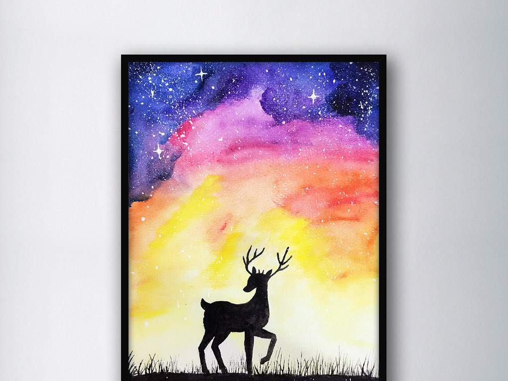 星空图水彩画-水彩玫瑰花门图片图片