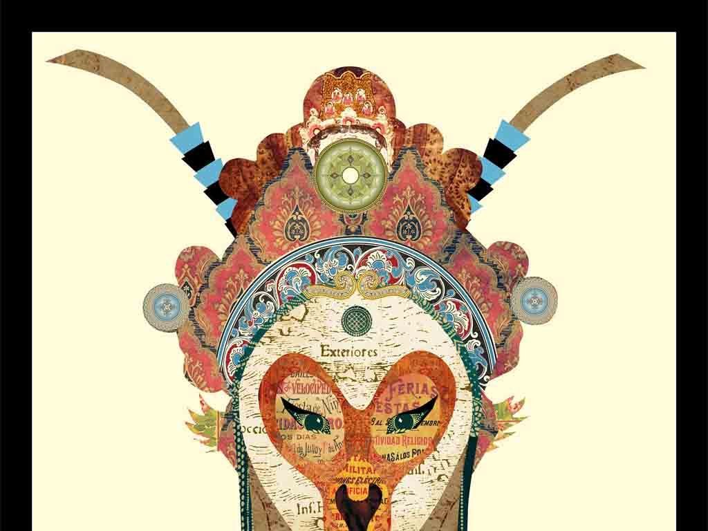 高清复古古典京剧脸谱孙悟空装饰画图片