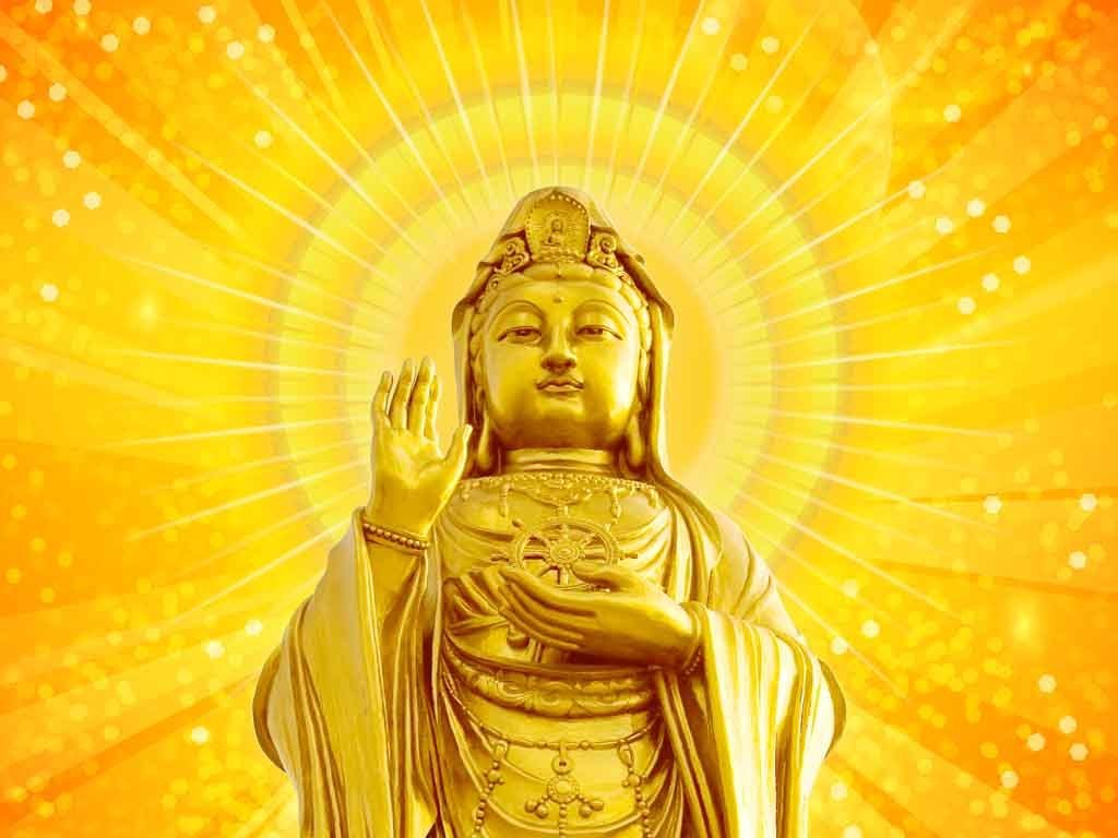 高清金色观世音菩萨装饰画玄关壁画