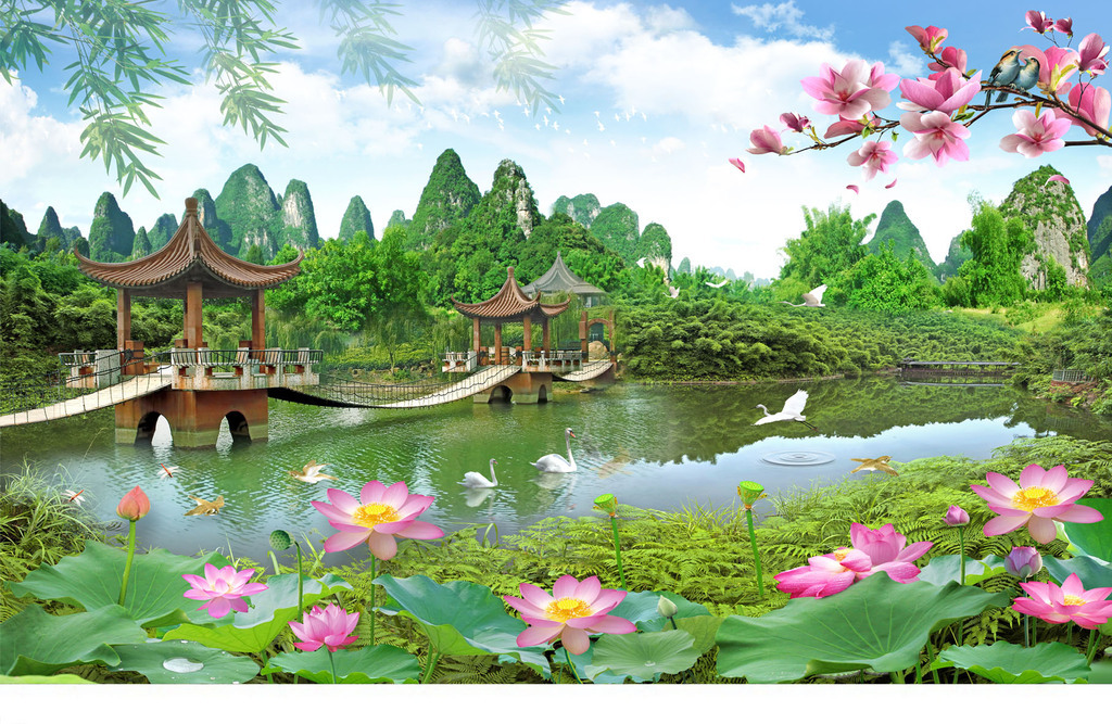 电视背景墙壁画 装修 墙纸 壁纸 墙贴 玉兰花 客厅 荷塘 工装背景墙 酒店 餐厅 宾馆 山水 电视背景 桂林山水 花鸟 江南 风景画 江南山水 电视 山水背景 桂林山水风景画 荷花 竹子 柳树 仙鹤 天鹅 凉亭 中式 洋楼 别墅 山清水秀 流水生财 风景如画 山水画 高清图片