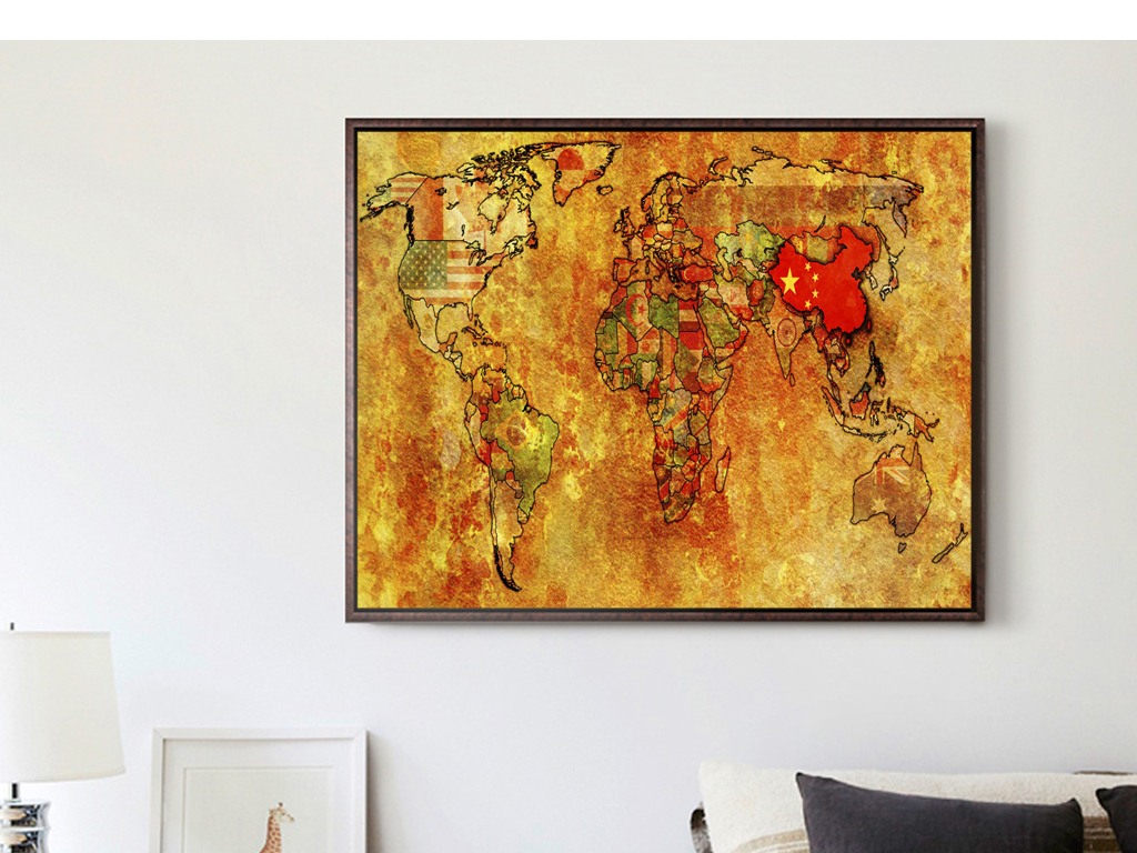 巨幅手绘油画复古怀旧世界地图中国地图图片