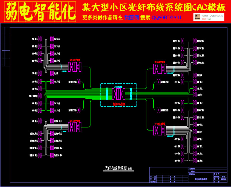 某大型小区光纤布线系统图cad弱电智能化