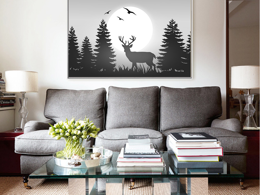 北欧风丛林麋鹿装饰画