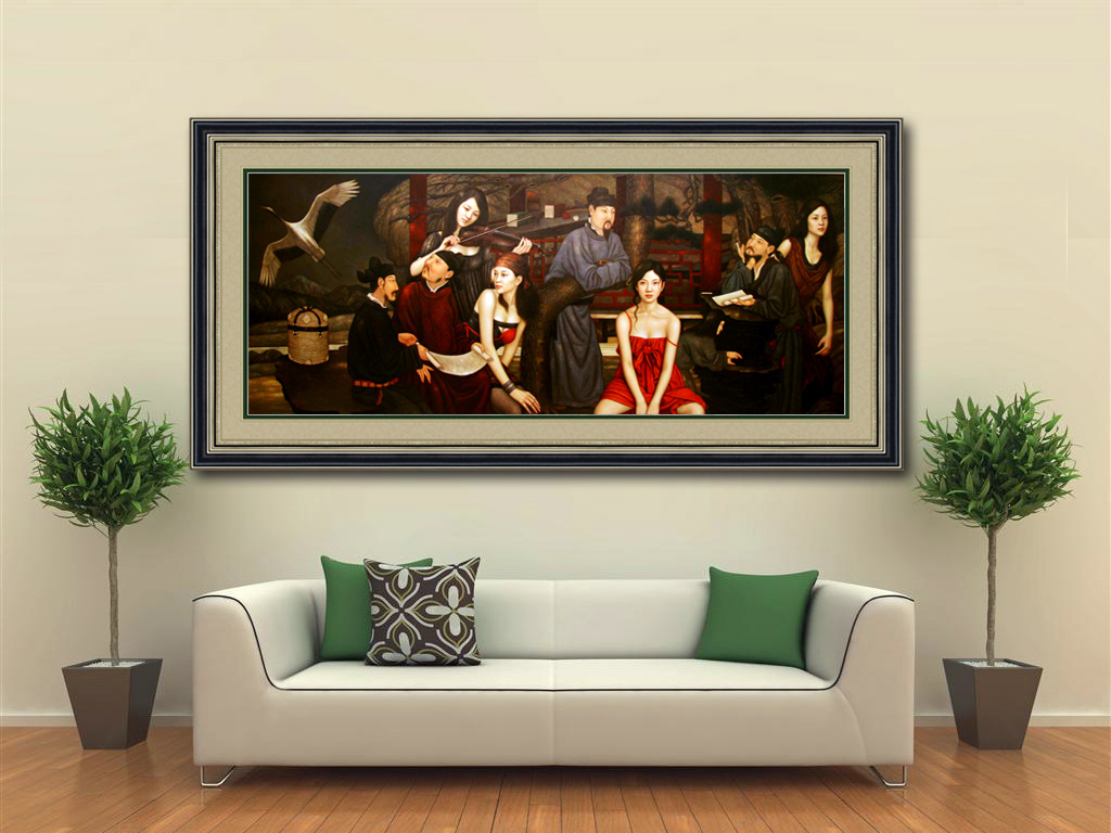 古典唯美宫廷画壁画背景墙图片