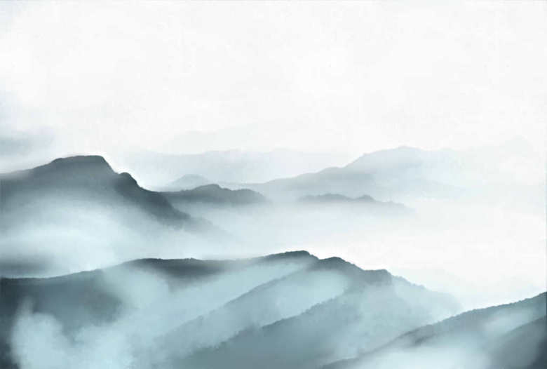 新中式黑白水墨写意山水风景背景墙装饰画(图