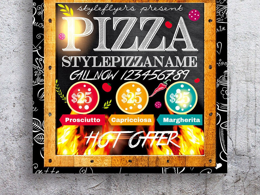 手绘风格披萨促销宣传海报psd模板