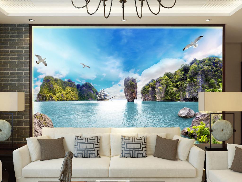 唯美海景大海3D电视背景墙
