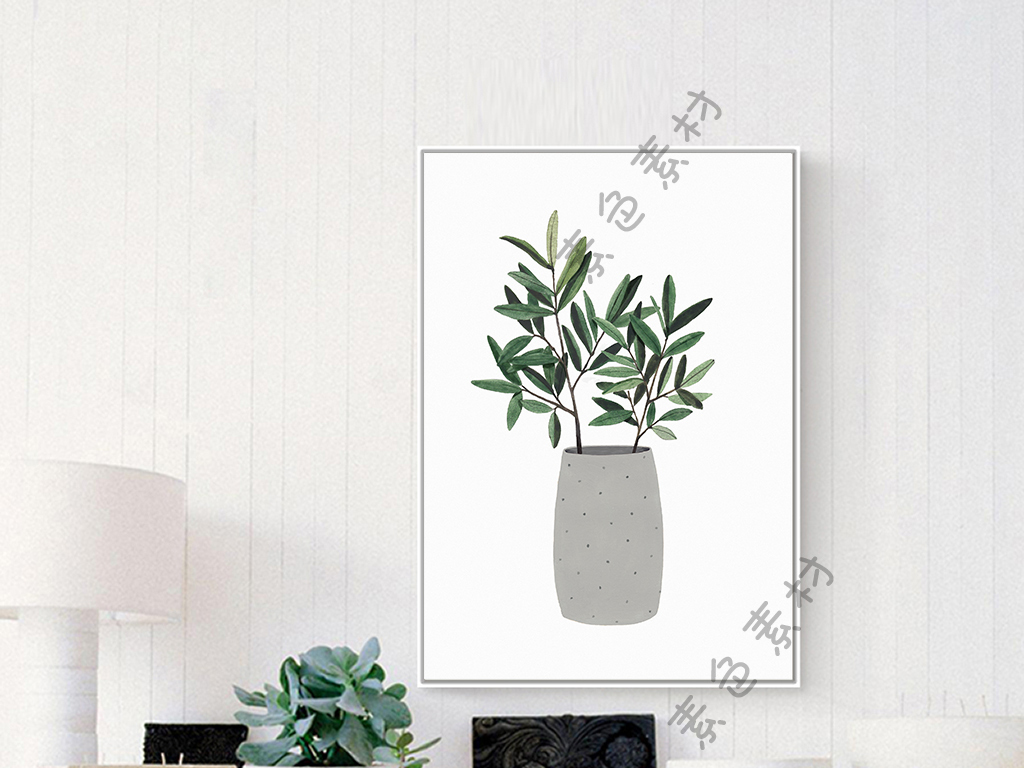 简欧小清新植物盆栽绿色叶子无框画装饰画图片