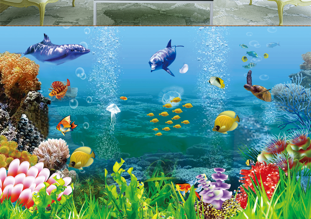 海底世界客厅电视背景墙