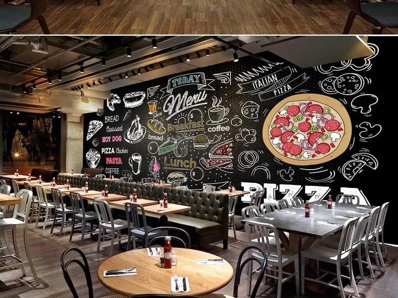 大型手绘高清意大利披萨食物涂鸦西餐厅工装(