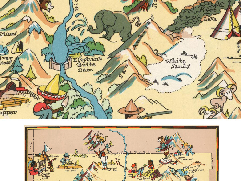 藕丝复古美国新墨西哥州地图装饰画