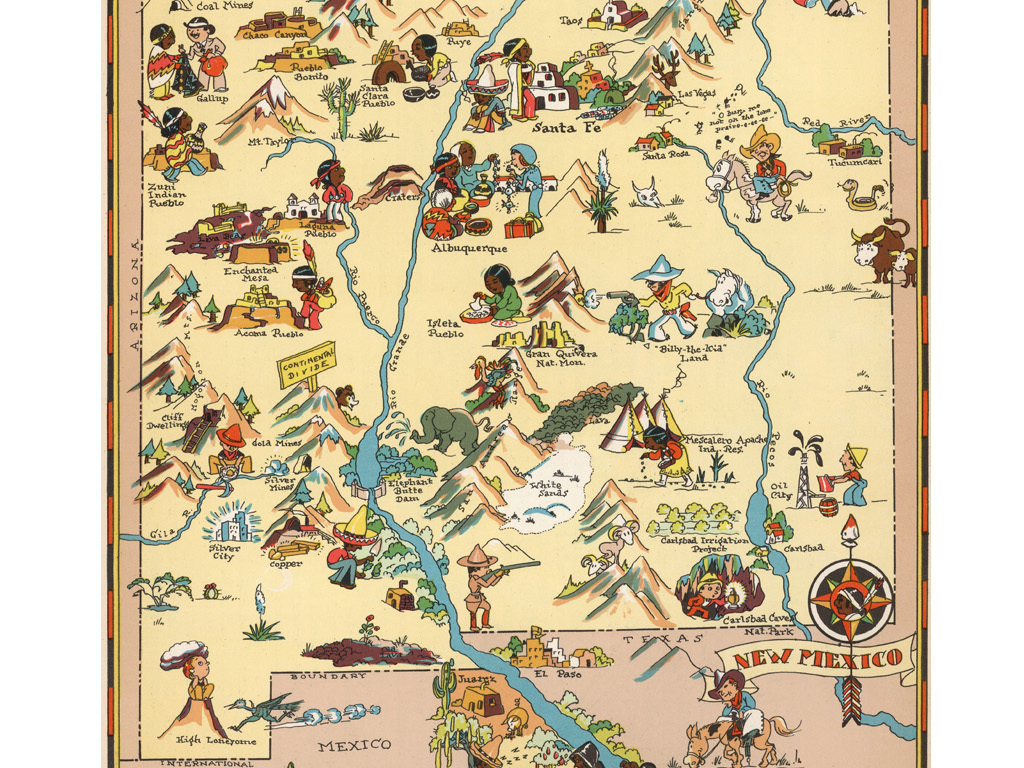 藕丝复古美国新墨西哥州地图装饰画