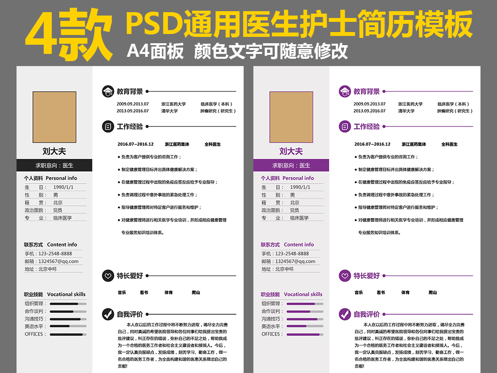 psd)个人求职简历模板 医生个人图片