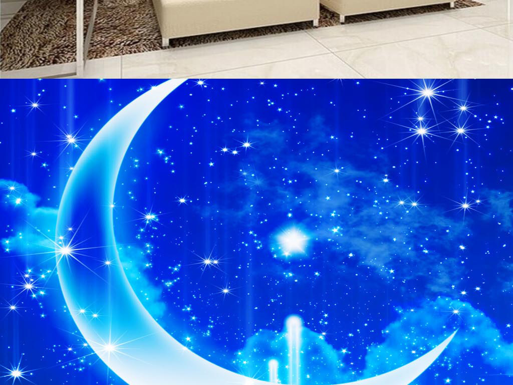 唯美梦幻月亮浪漫星空吊顶壁画