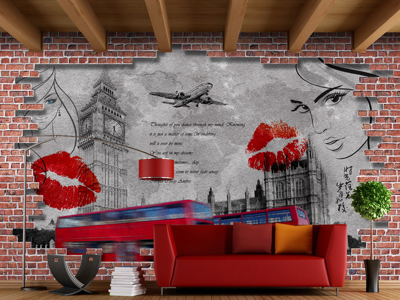 复古怀旧英文爱情诗3D电视背景墙(图片编号:1