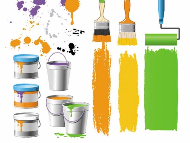 油漆桶油漆刷泼墨喷绘涂鸦滚筒矢量图(图片编