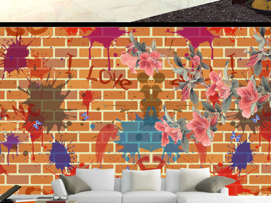 墙面涂鸦时尚花卉背景墙图片 763849 1024x768