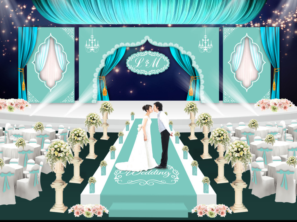 青绿色蒂芙尼婚礼婚庆主题浪漫舞台
