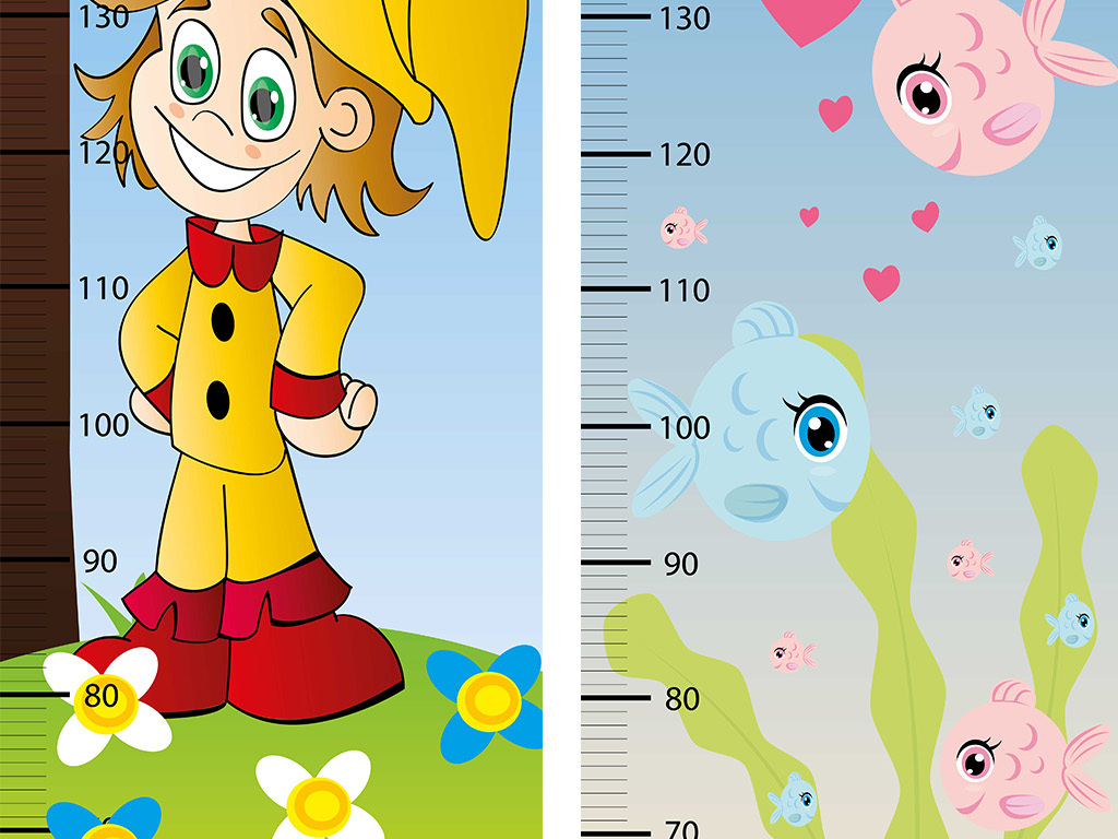 卡通矢量儿童身高测量尺
