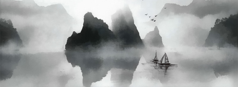 新中式黑白写意水墨山水风景背景墙装饰画(图