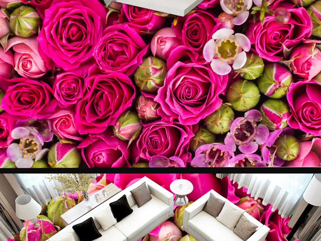 唯美玫瑰花海客厅3D地板地砖