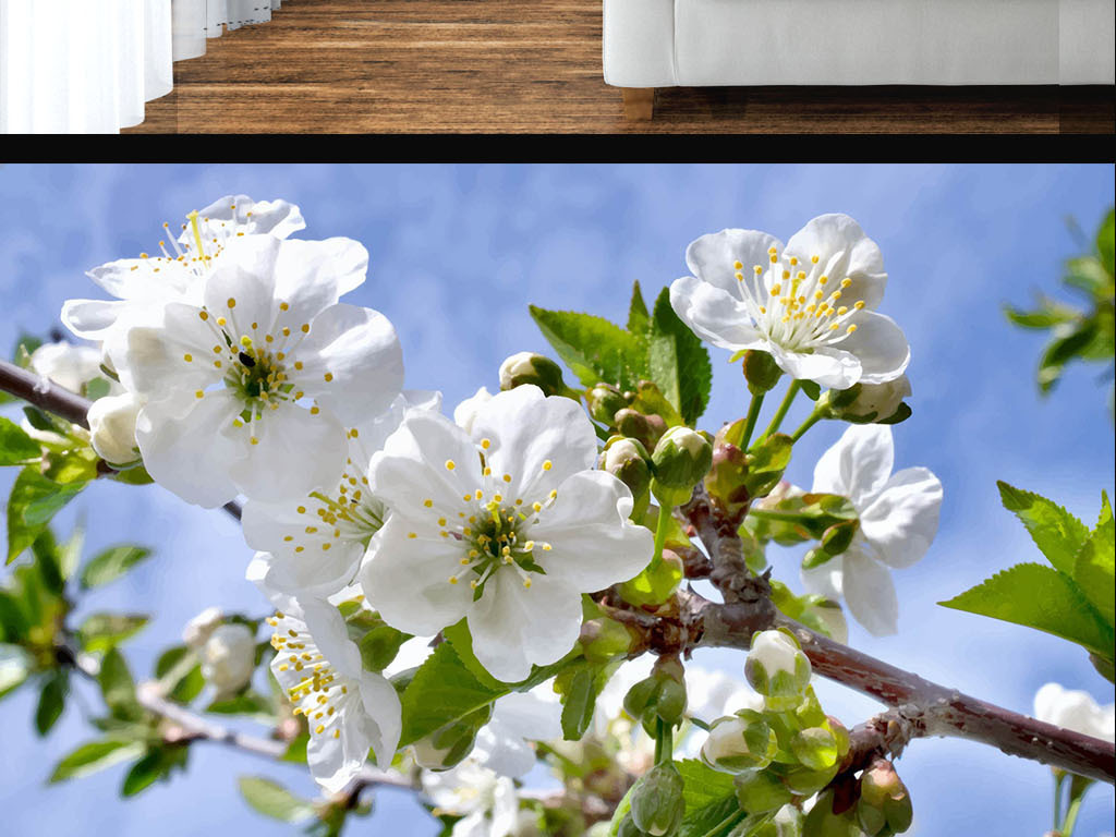 现代白色梨花樱花墙纸