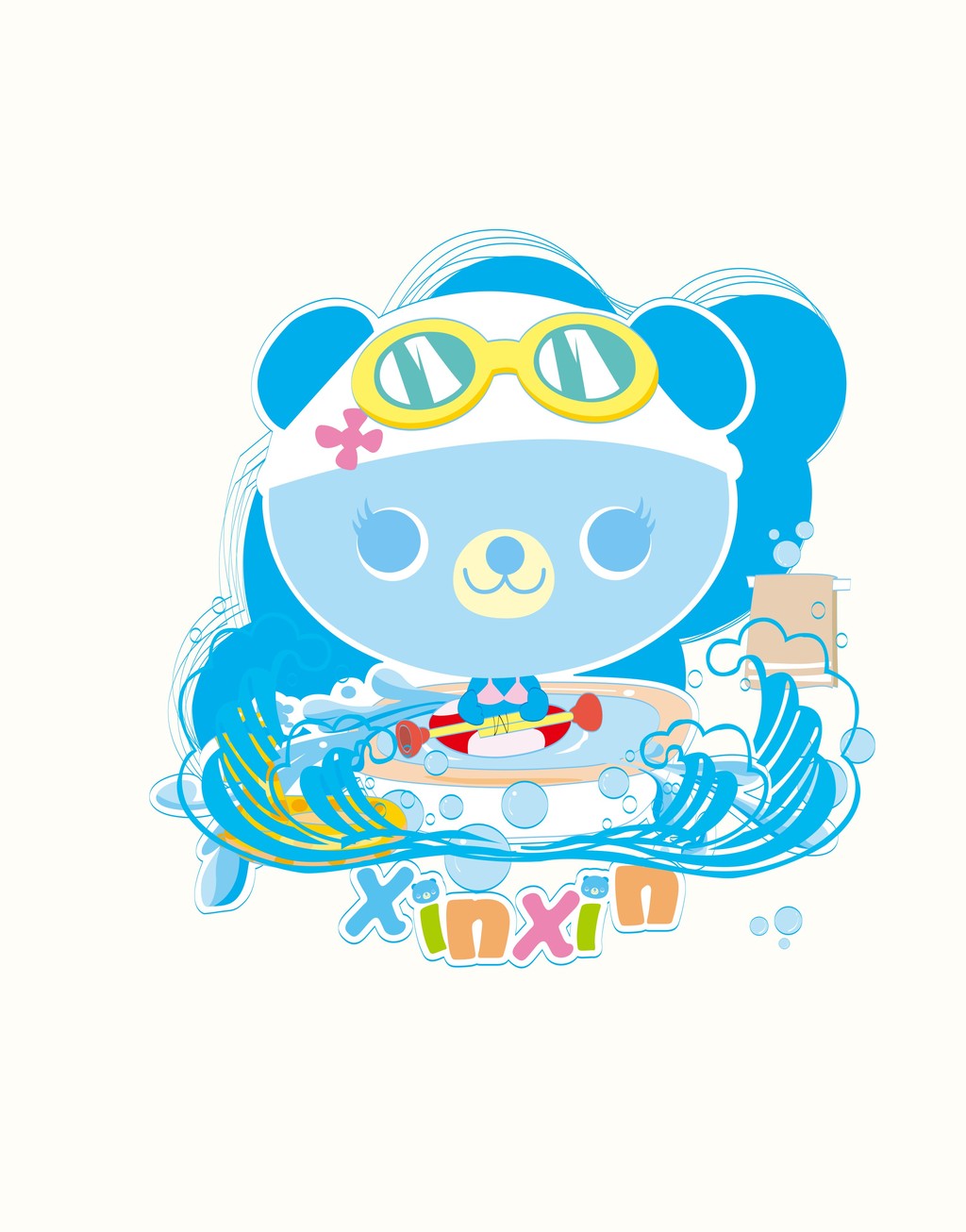 小熊游泳卡通动物装饰插画图片设计素材_高清