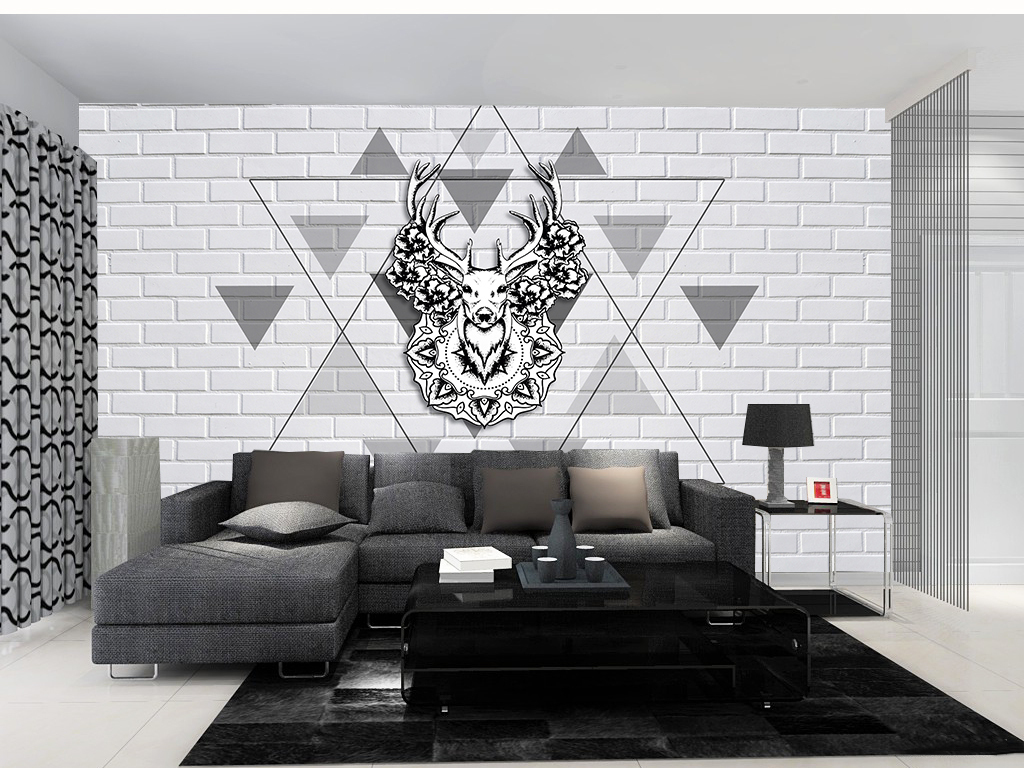 北欧小鹿三角形装饰背景墙